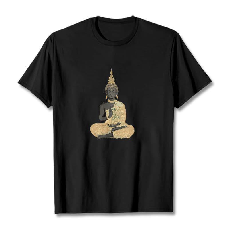 Nimara Ritual Meditating Buddha Pattern Cotton Tee T-shirt