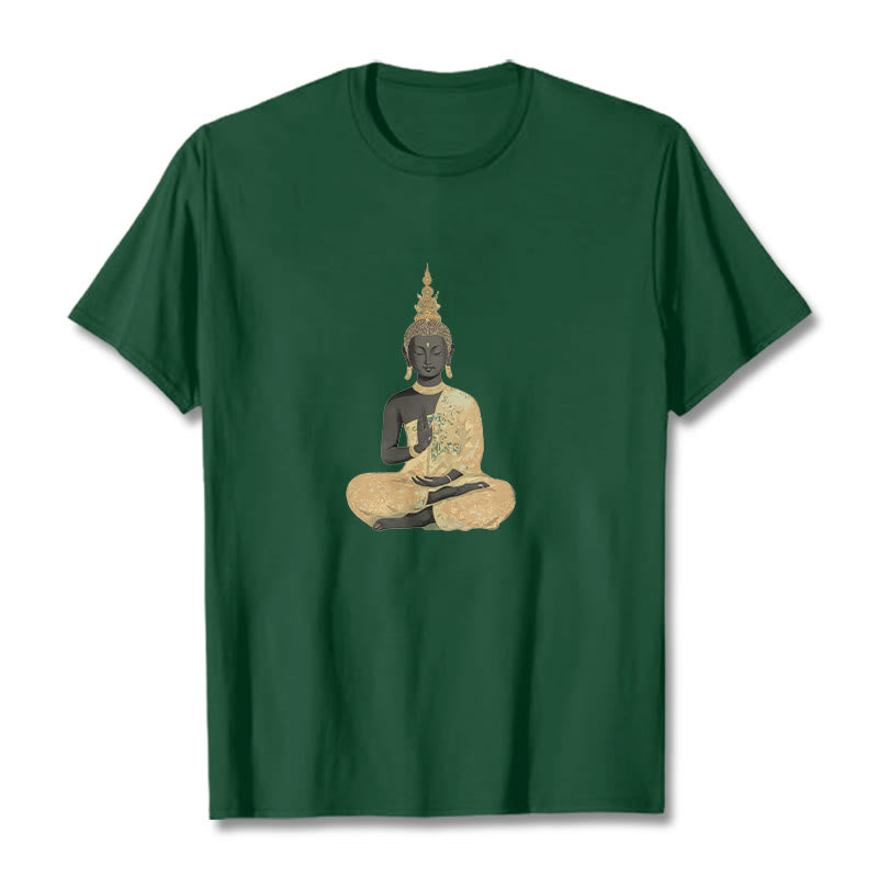 Nimara Ritual Meditating Buddha Pattern Cotton Tee T-shirt
