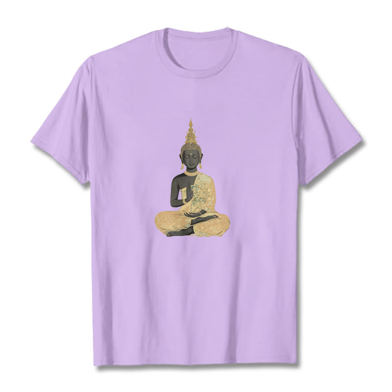 Nimara Ritual Meditating Buddha Pattern Cotton Tee T-shirt