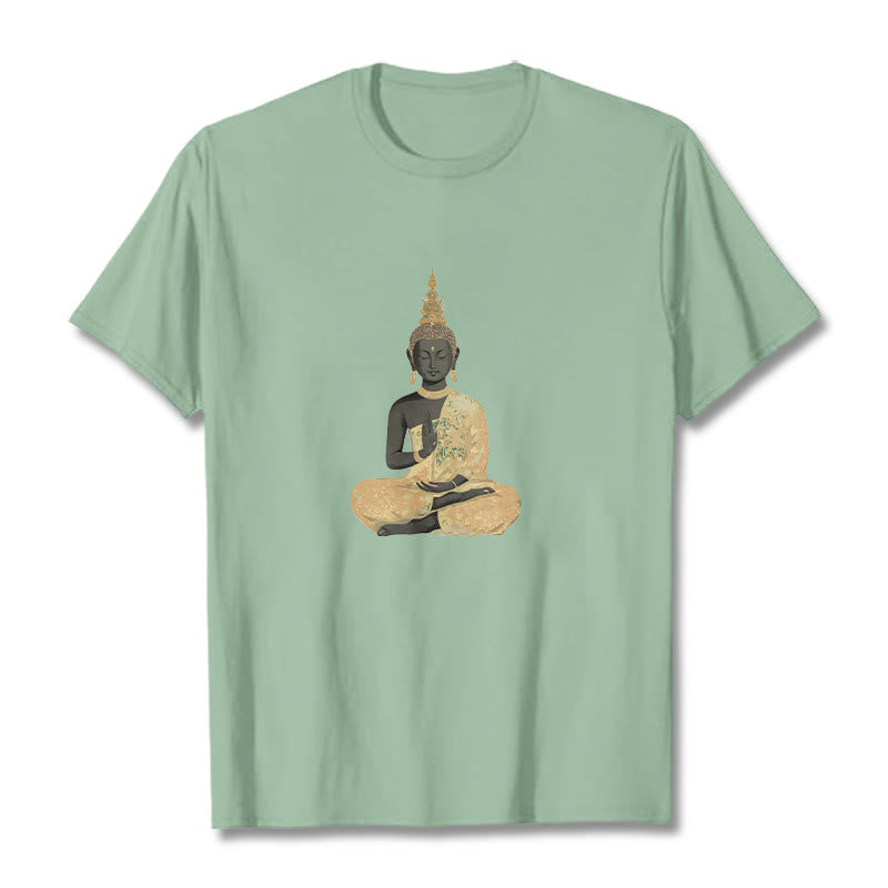 Nimara Ritual Meditating Buddha Pattern Cotton Tee T-shirt