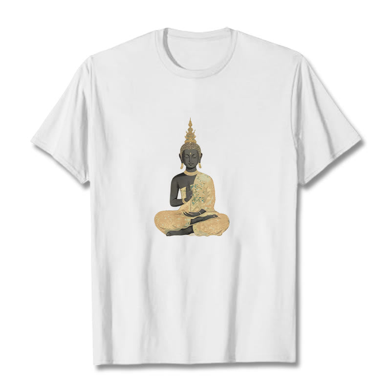 Nimara Ritual Meditating Buddha Pattern Cotton Tee T-shirt