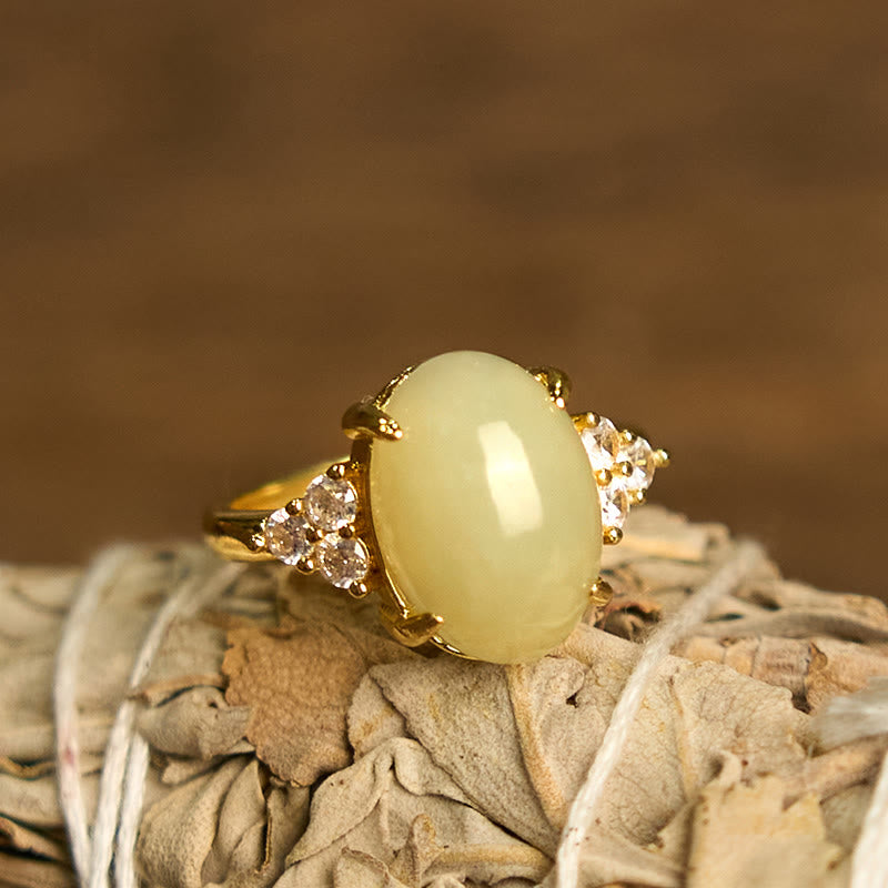 Nimara Ritual Hetian Jade Egg Alloy Ring