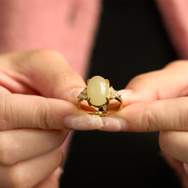 Nimara Ritual Hetian Jade Egg Alloy Ring
