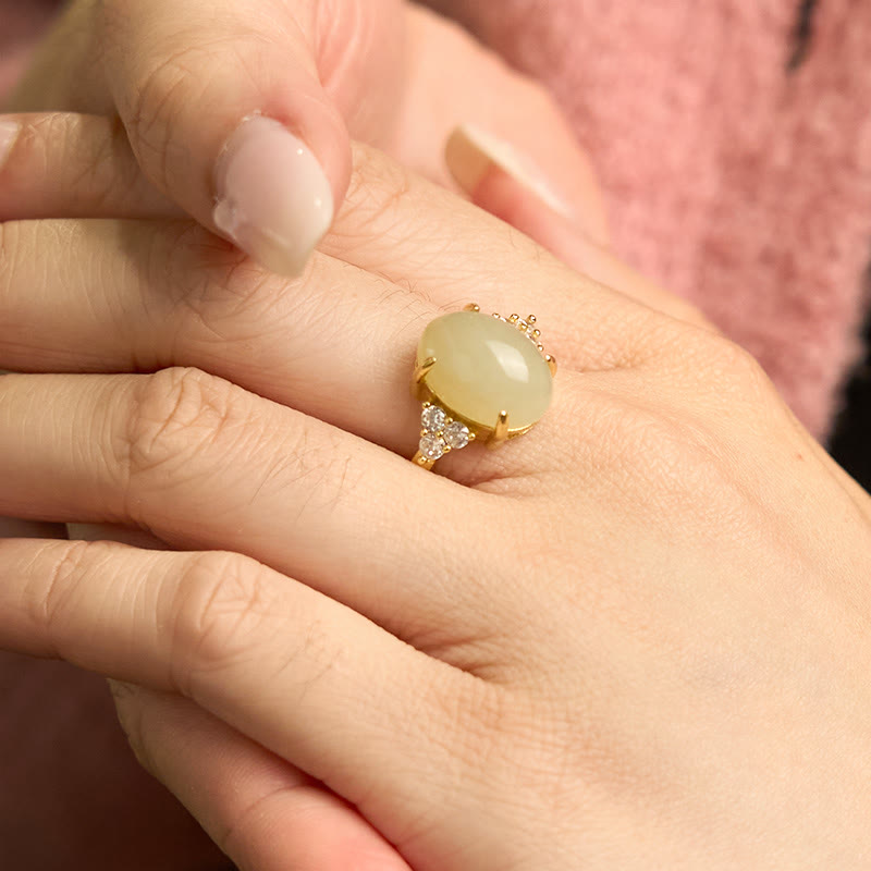 Nimara Ritual Hetian Jade Egg Alloy Ring