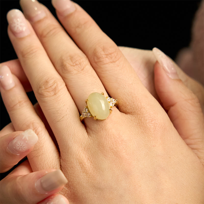 Nimara Ritual Hetian Jade Egg Alloy Ring