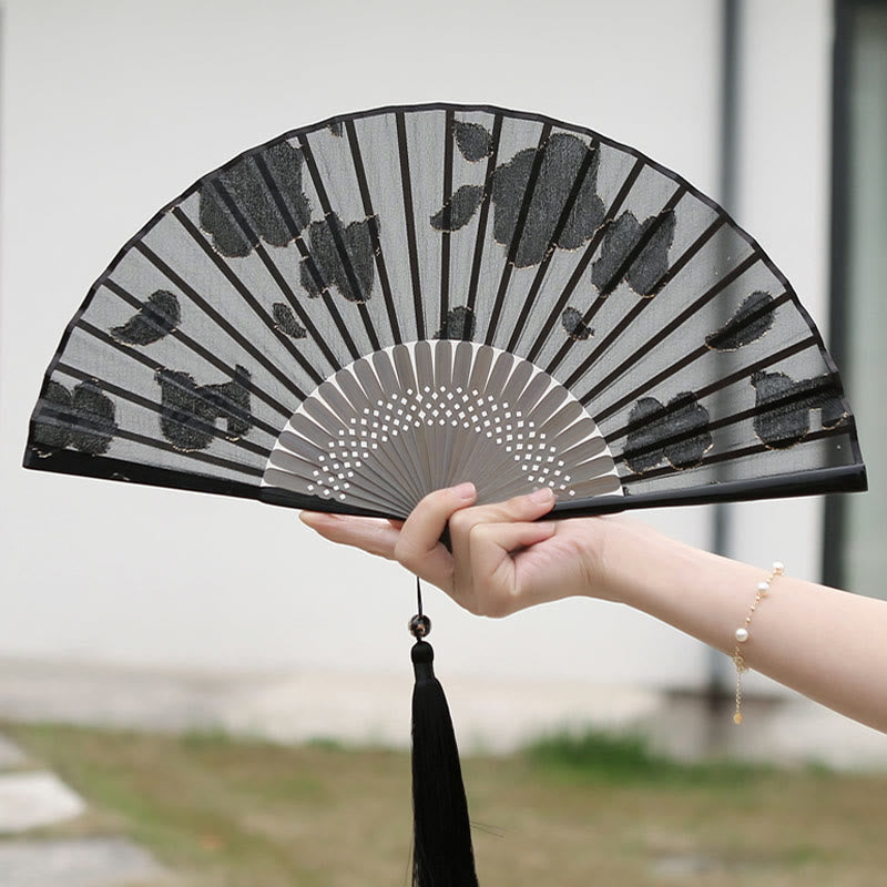 Nimara Ritual Retro Leaves Flower Silk Handheld Bamboo Folding Fan