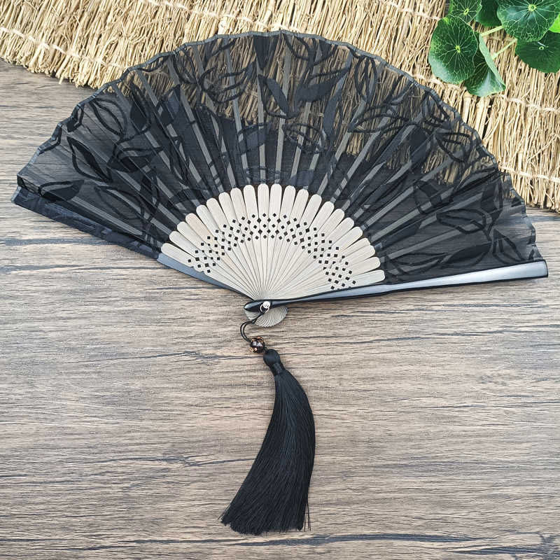 Nimara Ritual Retro Leaves Flower Silk Handheld Bamboo Folding Fan