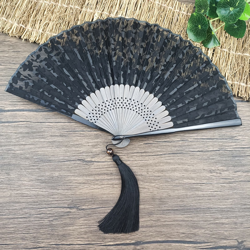 Nimara Ritual Retro Leaves Flower Silk Handheld Bamboo Folding Fan