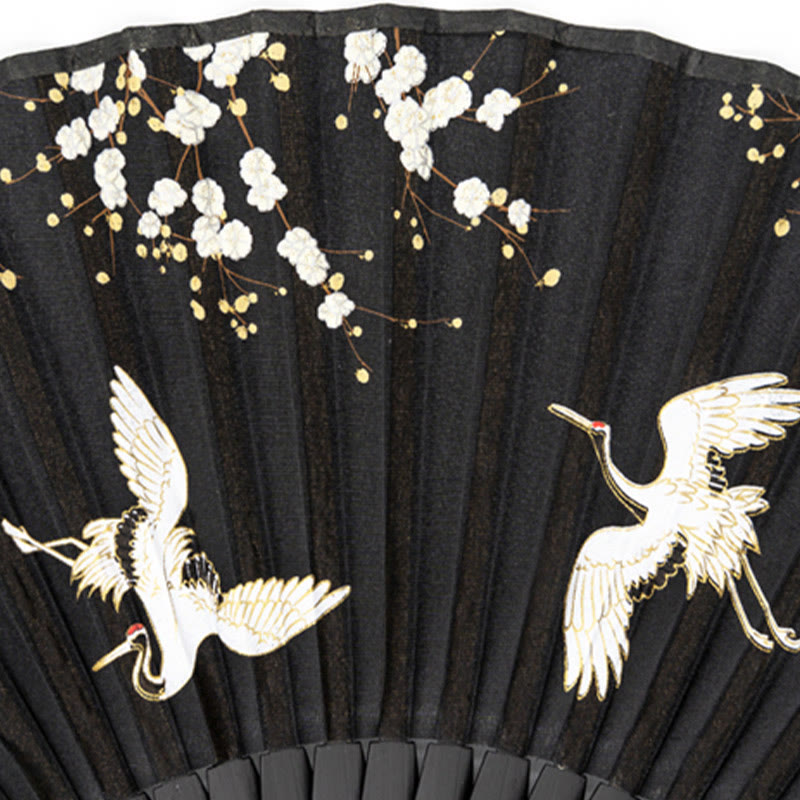 Nimara Ritual Plum Blossom Crane Silk Handheld Bamboo Folding Fan