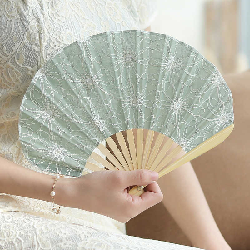 Nimara Ritual Retro Large Flower Embroidery Shell Shape Tassels Handheld Bamboo Folding Fan