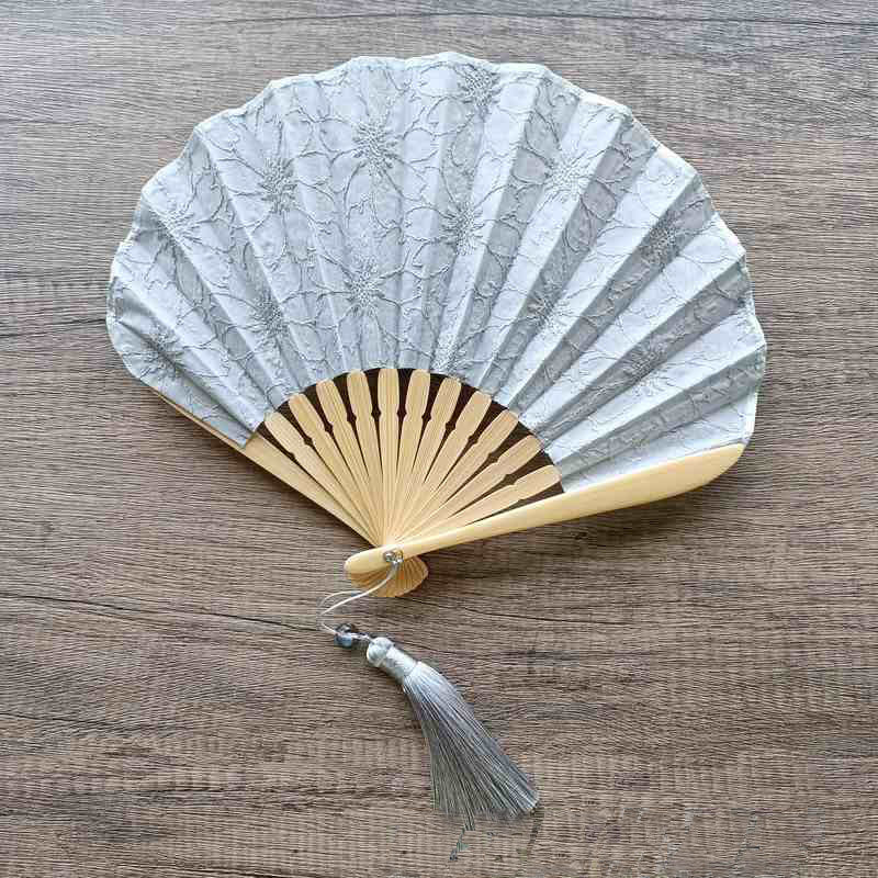 Nimara Ritual Retro Large Flower Embroidery Shell Shape Tassels Handheld Bamboo Folding Fan