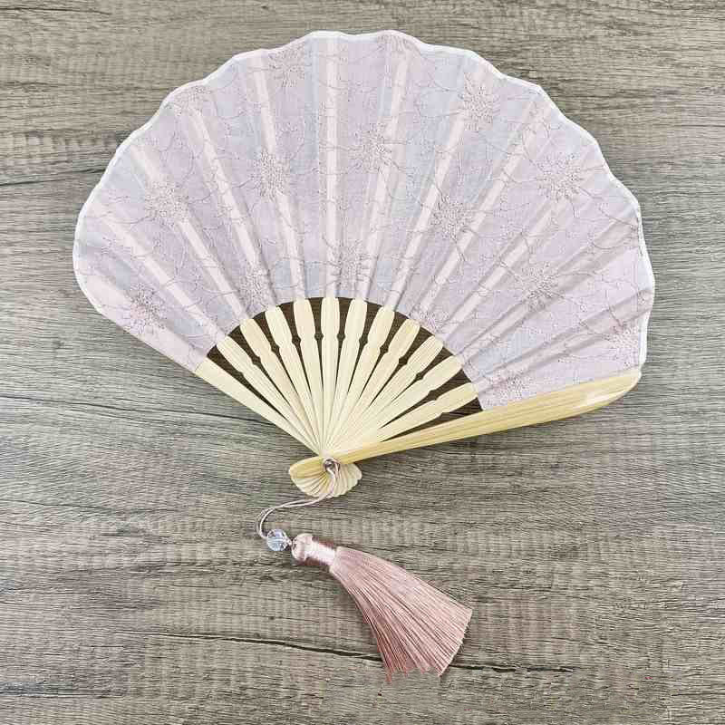 Nimara Ritual Retro Large Flower Embroidery Shell Shape Tassels Handheld Bamboo Folding Fan