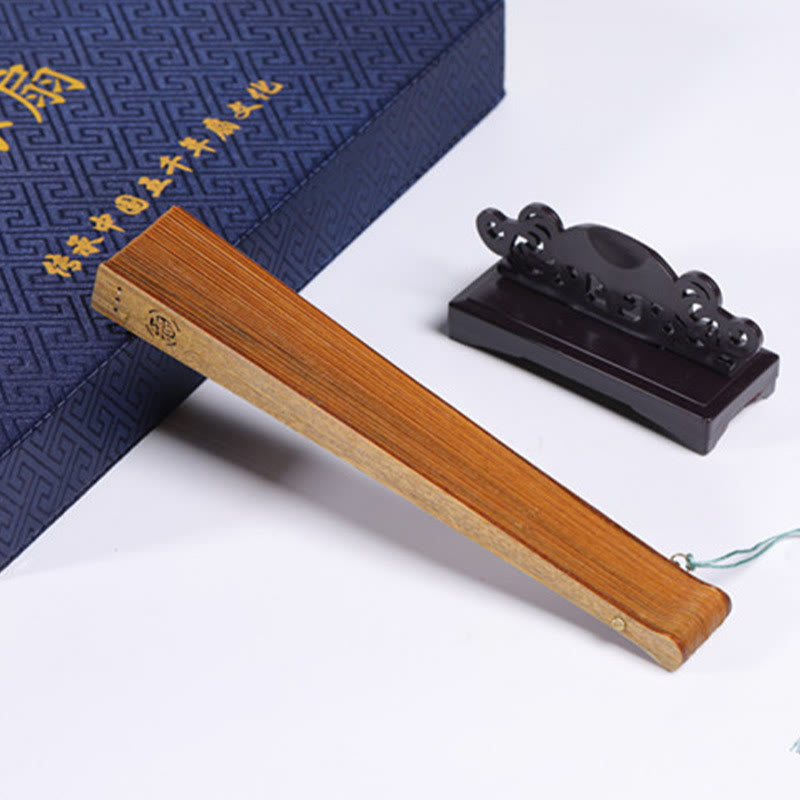 Nimara Ritual Auspicious Clouds Crane Peacock Chang'e Moon Engraved Pattern Handheld Green Sandalwood Folding Fan