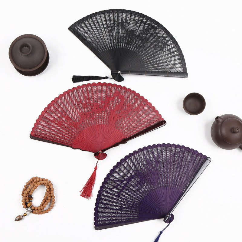 Nimara Ritual Retro Bamboo Hollow Engraving Handheld Bamboo Folding Fan