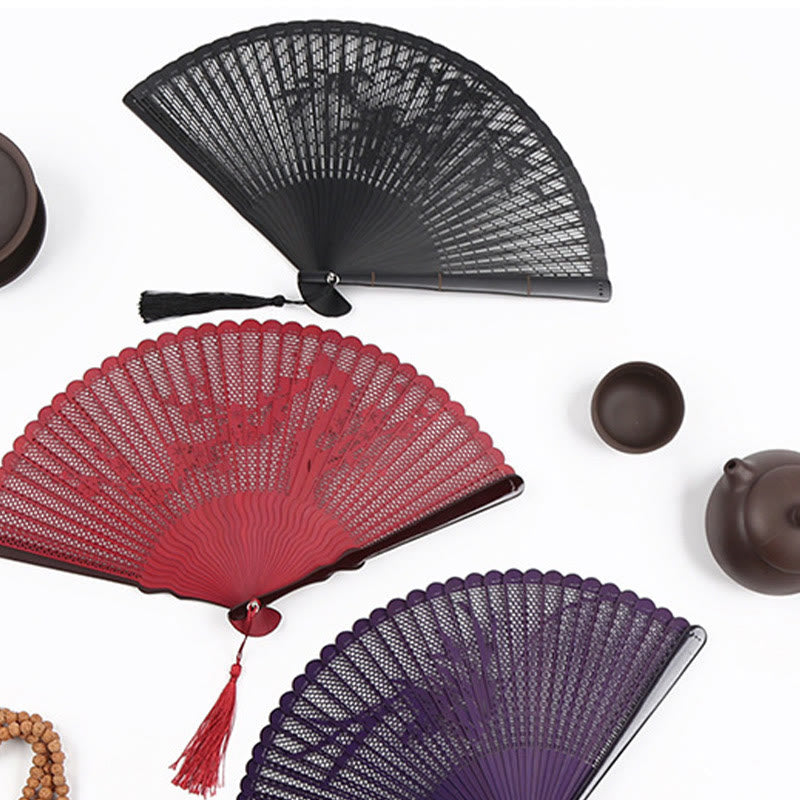 Nimara Ritual Retro Bamboo Hollow Engraving Handheld Bamboo Folding Fan