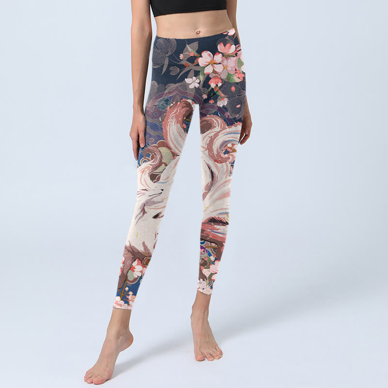 Nimara Ritual Fox Cherry Blossoms Gym Leggings Women's Yoga Pants