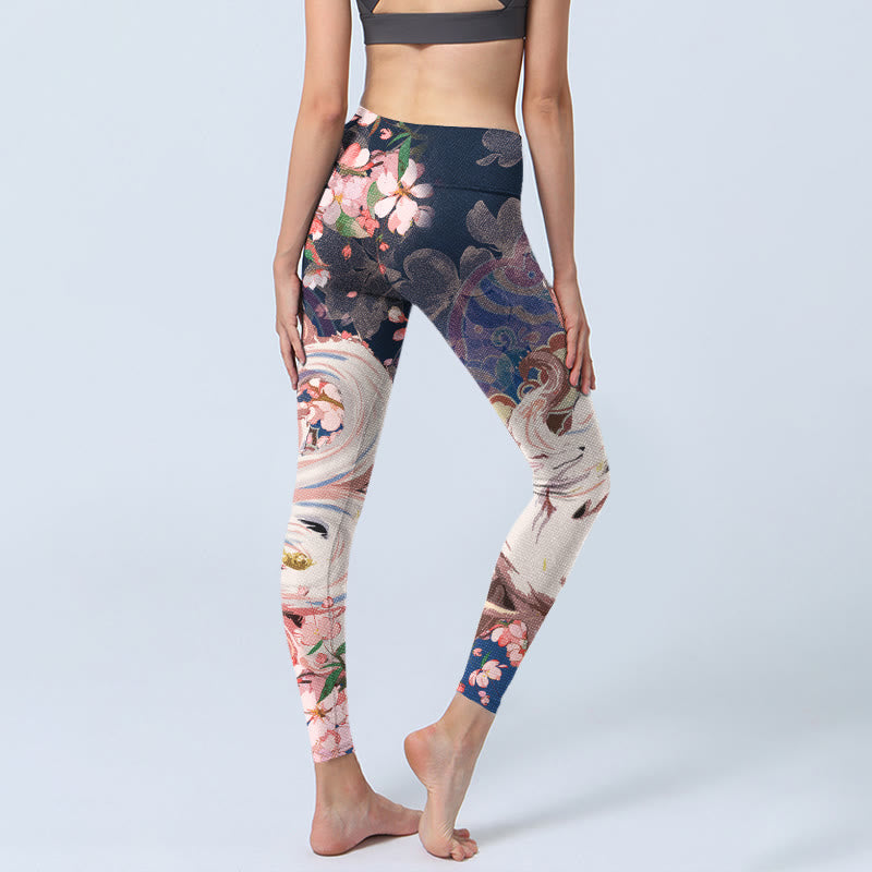 Nimara Ritual Fox Cherry Blossoms Gym Leggings Women's Yoga Pants