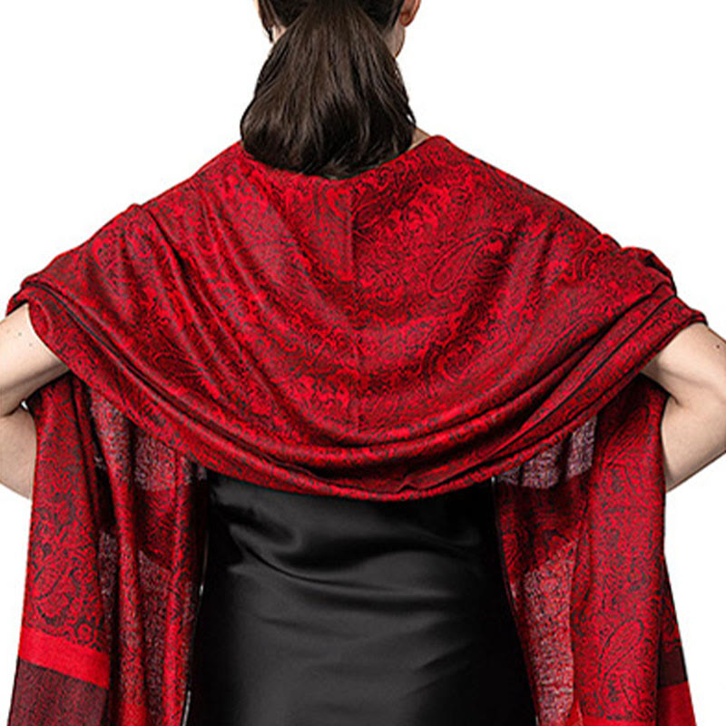 Nimara Ritual Tibetan Cashew Jacquard Tassels Shawl Spring Fall Winter Warm Cozy Scarf Wrap