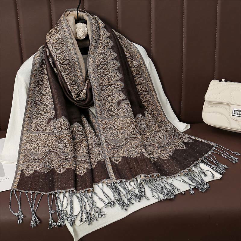 Nimara Ritual Tibetan Cashew Jacquard Colorful Flower Print Tassels Shawl Fall Winter Soft Warm Scarf Wrap