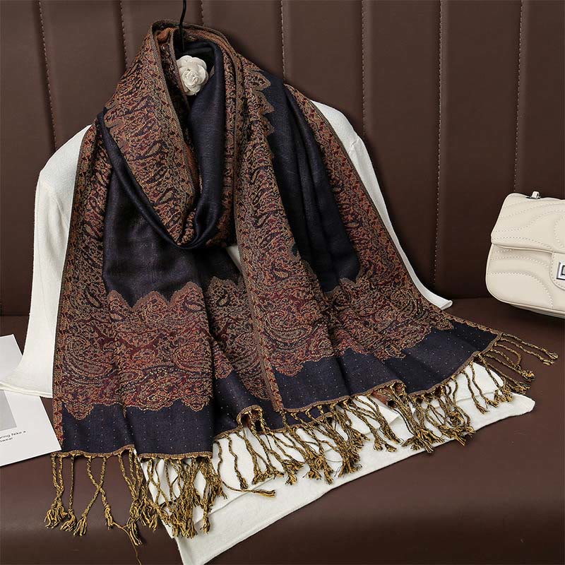 Nimara Ritual Tibetan Cashew Jacquard Colorful Flower Print Tassels Shawl Fall Winter Soft Warm Scarf Wrap