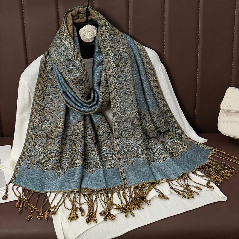 Nimara Ritual Tibetan Cashew Jacquard Colorful Flower Print Tassels Shawl Fall Winter Soft Warm Scarf Wrap