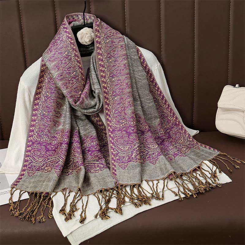 Nimara Ritual Tibetan Cashew Jacquard Colorful Flower Print Tassels Shawl Fall Winter Soft Warm Scarf Wrap