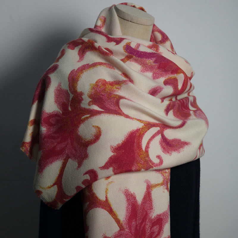 Nimara Ritual Tibetan Red Flower Print Shawl Fall Winter Soft Warm Scarf Wrap