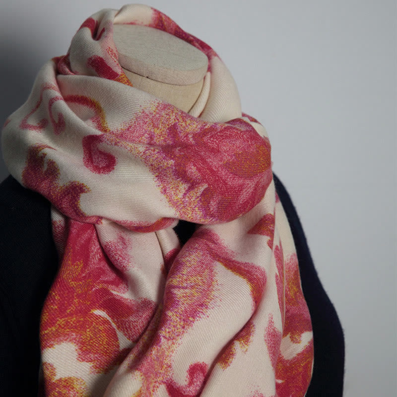 Nimara Ritual Tibetan Red Flower Print Shawl Fall Winter Soft Warm Scarf Wrap