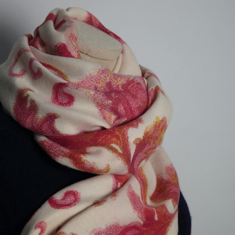 Nimara Ritual Tibetan Red Flower Print Shawl Fall Winter Soft Warm Scarf Wrap