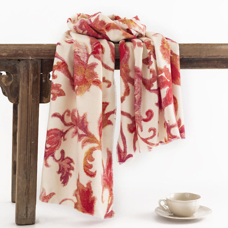 Nimara Ritual Tibetan Red Flower Print Shawl Fall Winter Soft Warm Scarf Wrap