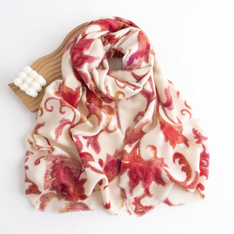 Nimara Ritual Tibetan Red Flower Print Shawl Fall Winter Soft Warm Scarf Wrap