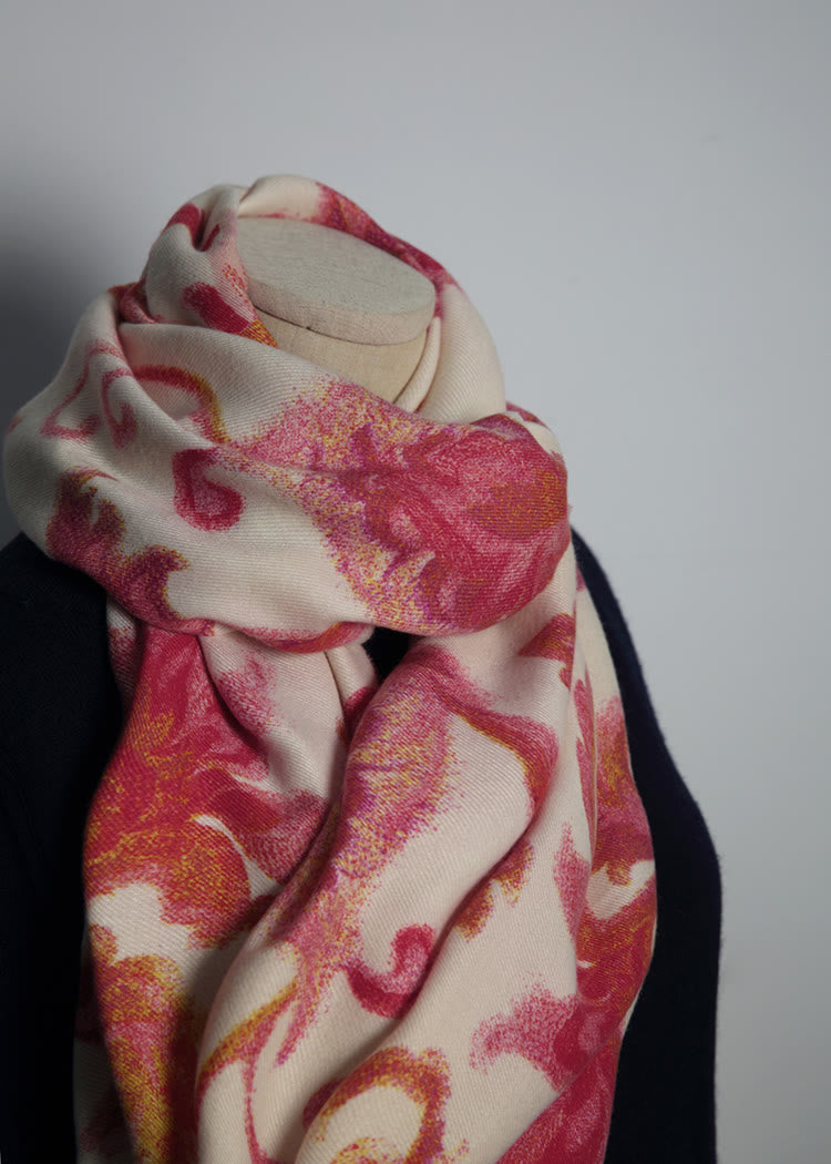 Nimara Ritual Tibetan Red Flower Print Shawl Fall Winter Soft Warm Scarf Wrap