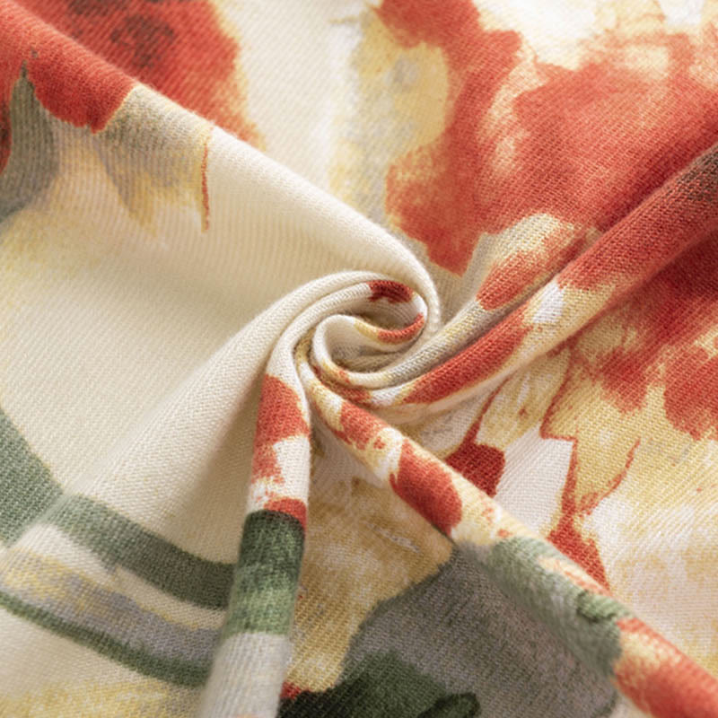 Nimara Ritual Tibetan Chinese Retro Ink Painting Flower Print Shawl Fall Winter Cozy Warm Scarf Wrap