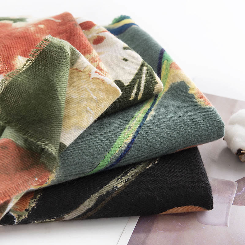 Nimara Ritual Tibetan Chinese Retro Ink Painting Flower Print Shawl Fall Winter Cozy Warm Scarf Wrap