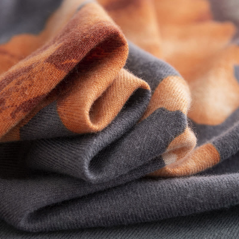 Nimara Ritual Tibetan Shawl Artistic Style Hibiscus Syriacus Print Fall Winter Cozy Warm Scarf Wrap