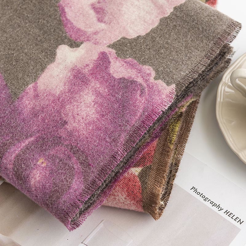 Nimara Ritual Tibetan Shawl Artistic Style Hibiscus Syriacus Print Fall Winter Cozy Warm Scarf Wrap