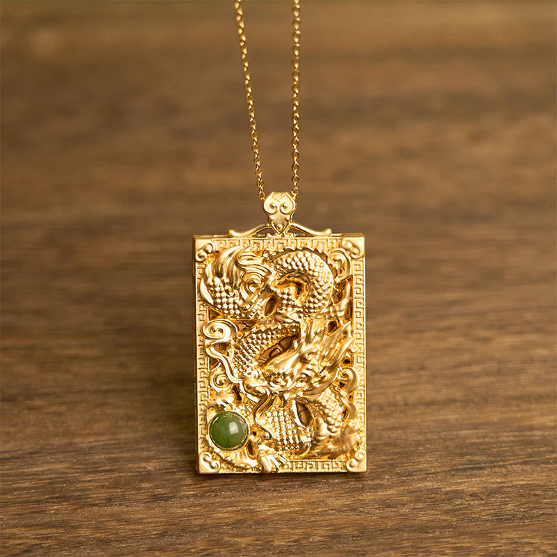 Nimara Ritual Dragon Gold Plated Copper Hetian Jade Strength Necklace Pendant