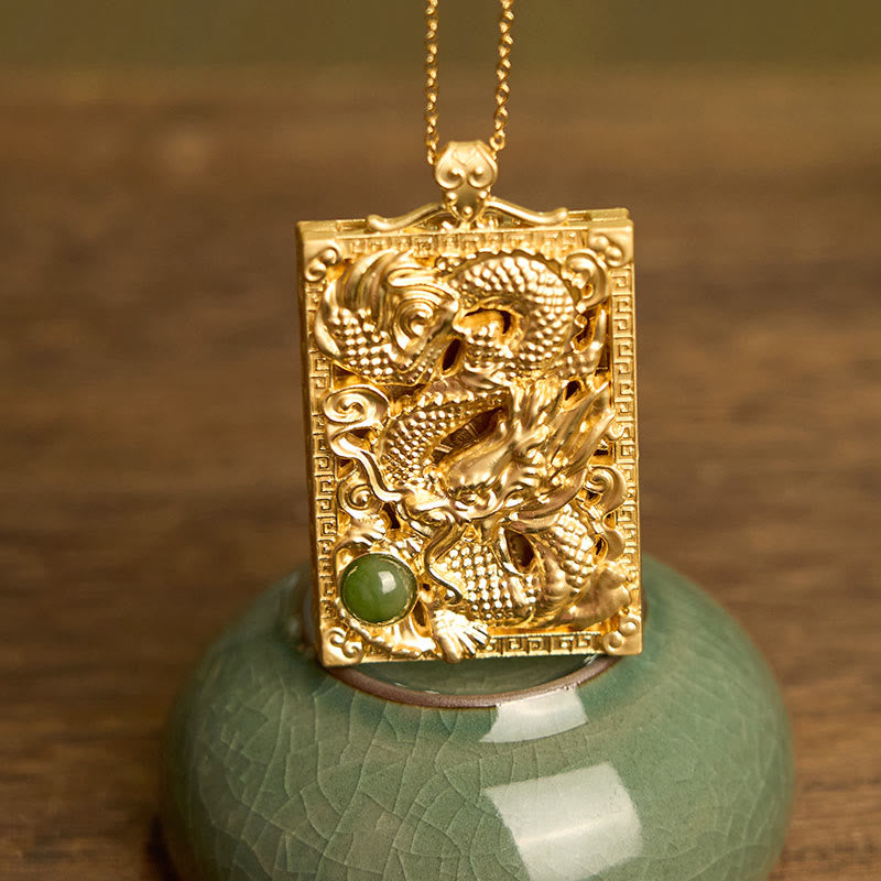 Nimara Ritual Dragon Gold Plated Copper Hetian Jade Strength Necklace Pendant
