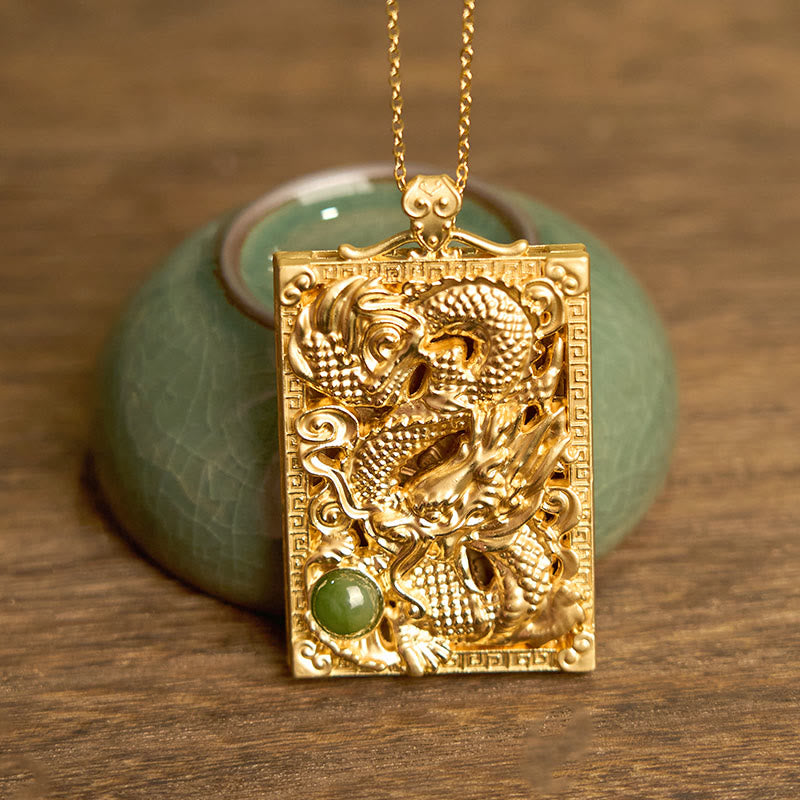 Nimara Ritual Dragon Gold Plated Copper Hetian Jade Strength Necklace Pendant