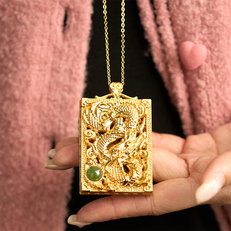 Nimara Ritual Dragon Gold Plated Copper Hetian Jade Strength Necklace Pendant