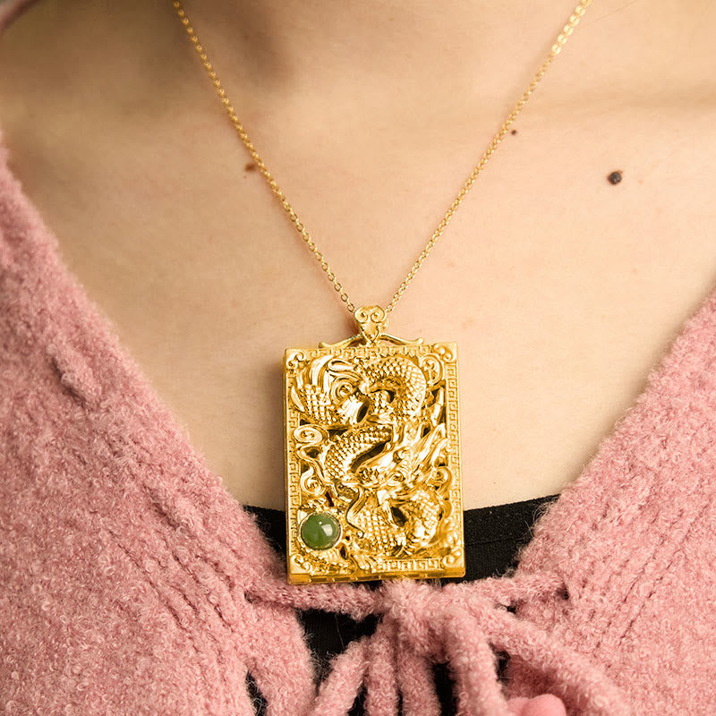 Nimara Ritual Dragon Gold Plated Copper Hetian Jade Strength Necklace Pendant