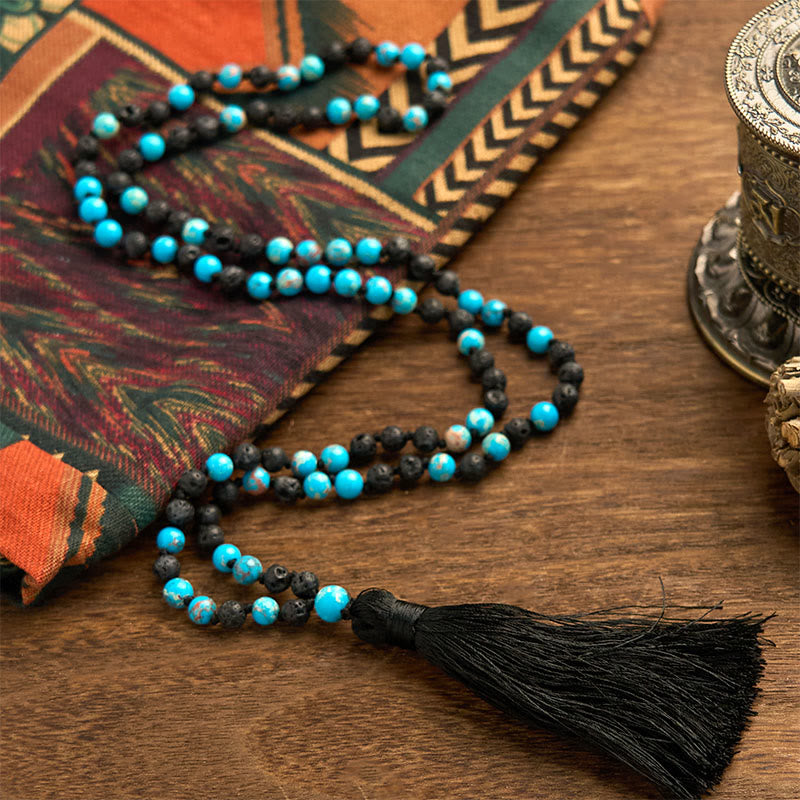 Nimara Ritual Emperor Stone Lava Rock Beads Tassel Happiness Necklaces Pendants