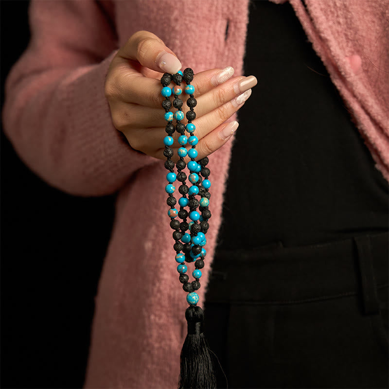 Nimara Ritual Emperor Stone Lava Rock Beads Tassel Happiness Necklaces Pendants