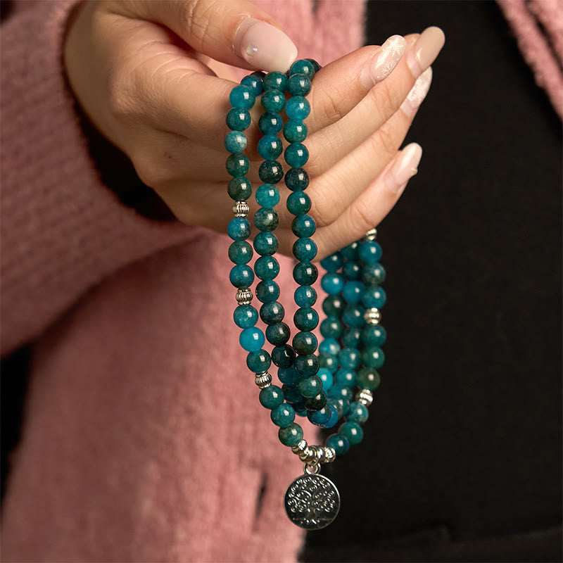 Nimara Ritual 108 Mala Beads Apatite Bead Om The Tree Of Life Lotus Buddha Bracelet