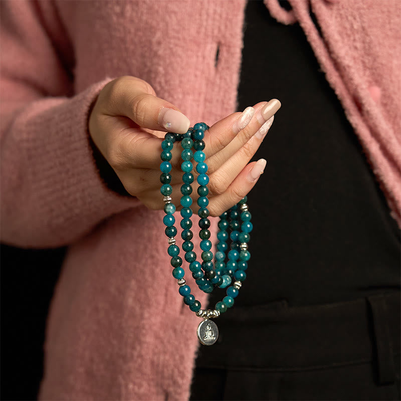 Nimara Ritual 108 Mala Beads Apatite Bead Om The Tree Of Life Lotus Buddha Bracelet