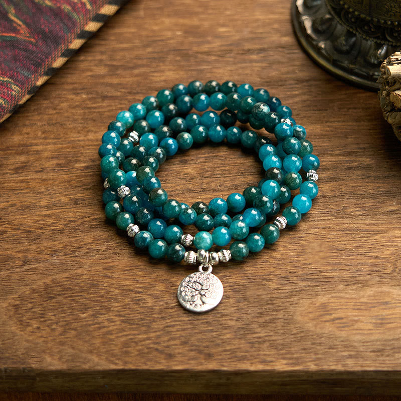 Nimara Ritual 108 Mala Beads Apatite Bead Om The Tree Of Life Lotus Buddha Bracelet
