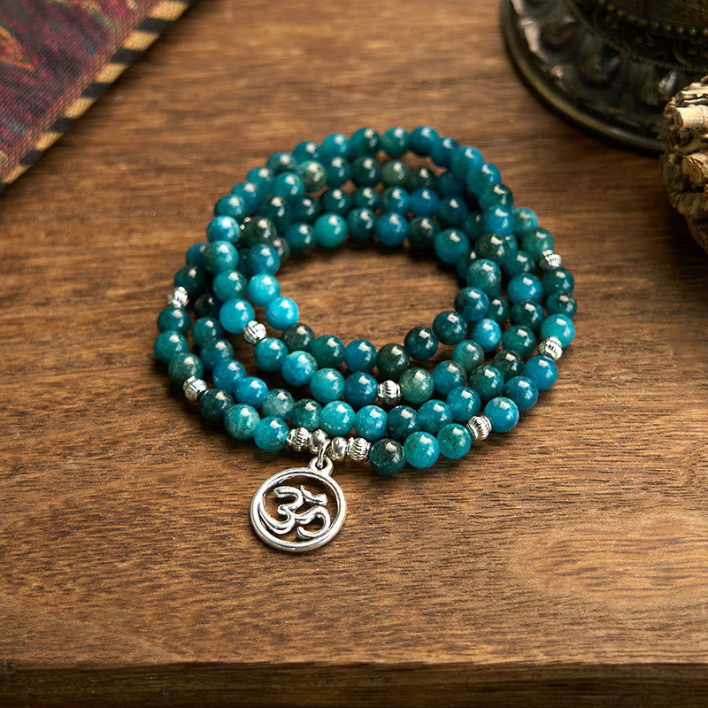 Nimara Ritual 108 Mala Beads Apatite Bead Om The Tree Of Life Lotus Buddha Bracelet