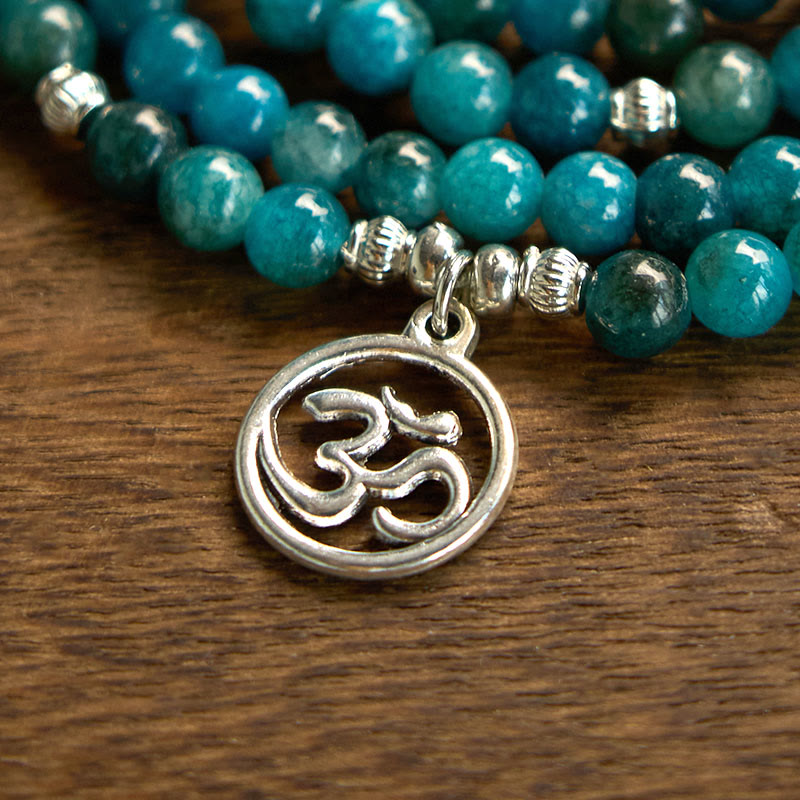Nimara Ritual 108 Mala Beads Apatite Bead Om The Tree Of Life Lotus Buddha Bracelet