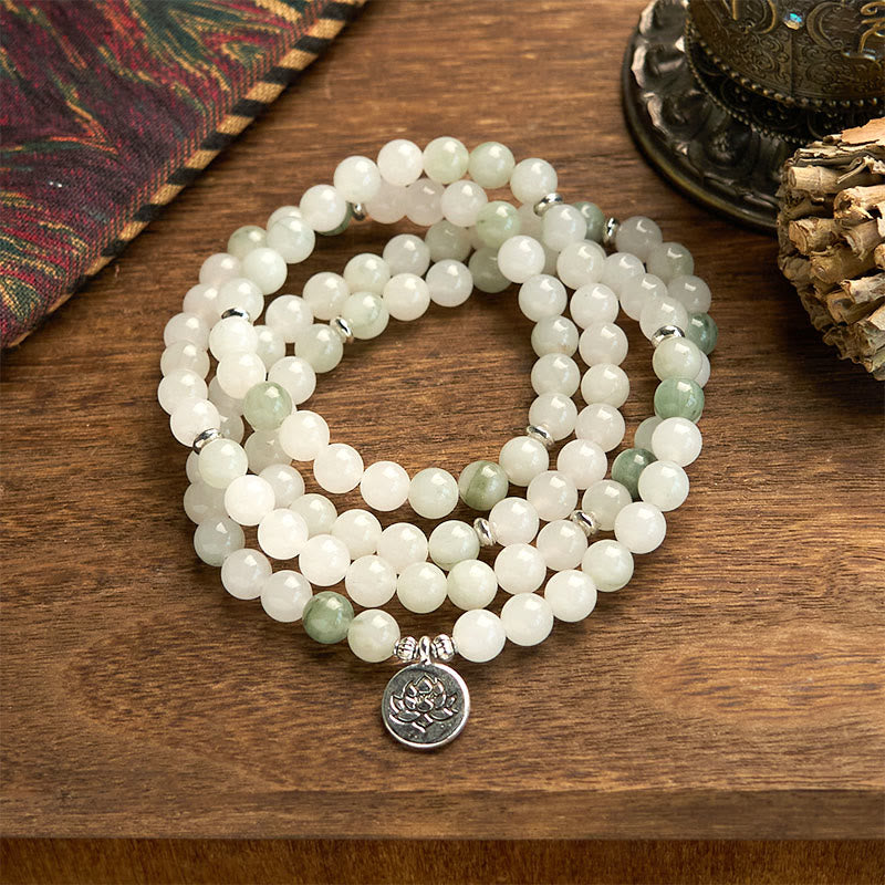Nimara Ritual 108 Mala Beads Natural Tianshan Jade Lotus Luck Bracelet