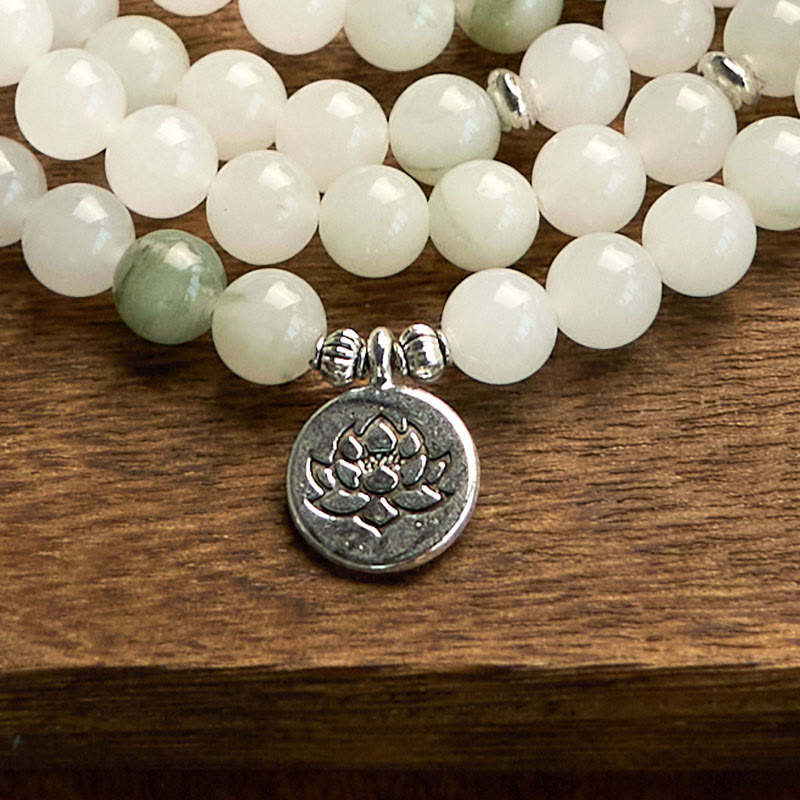 Nimara Ritual 108 Mala Beads Natural Tianshan Jade Lotus Luck Bracelet